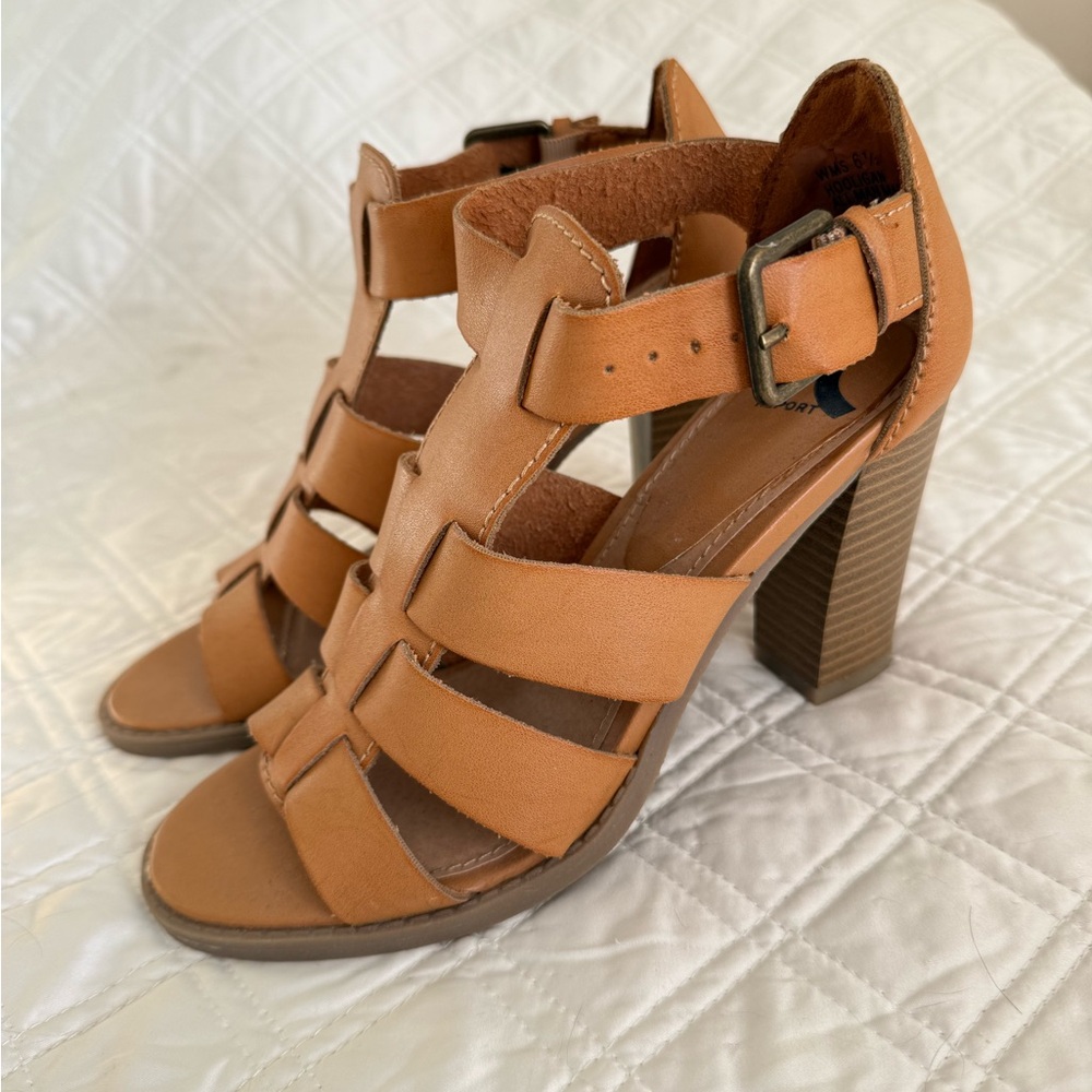 Report Tan Strappy Block Heel Sandals